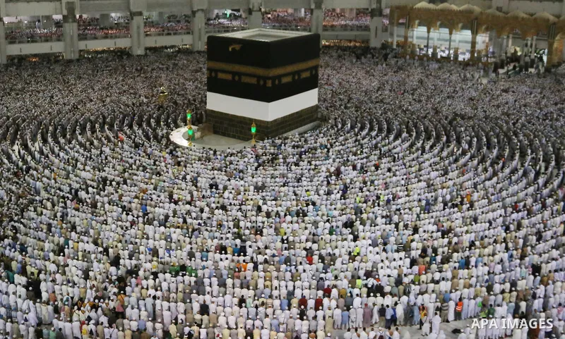 Muslim pilgrims pray around the holy Kaaba at the Grand Mosque, during the annual hajj pilgrimage in Mecca July 27, 2019. According to the Muslims holy book the Koran, the Kaaba was built by Abraham and his son Ismael, a...