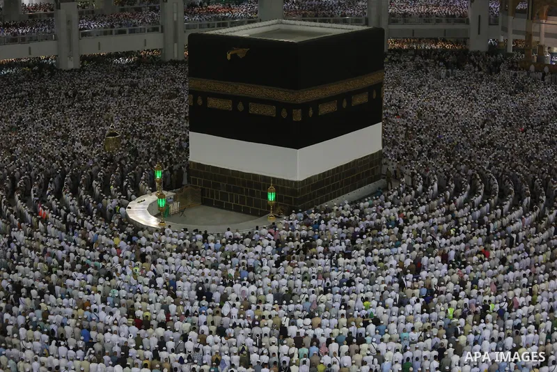 Muslim pilgrims pray around the holy Kaaba at the Grand Mosque, during the annual hajj pilgrimage in Mecca July 27, 2019. According to the Muslims holy book the Koran, the Kaaba was built by Abraham and his son Ismael, a...