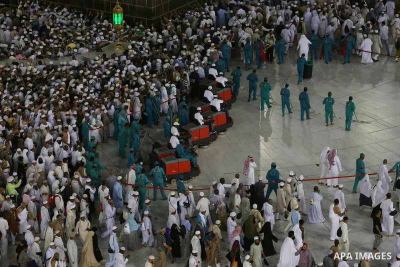 Muslim pilgrims pray around the holy Kaaba at the Grand Mosque, during the annual hajj pilgrimage in Mecca July 27, 2019. According to the Muslims holy book the Koran, the Kaaba was built by Abraham and his son Ismael, a...