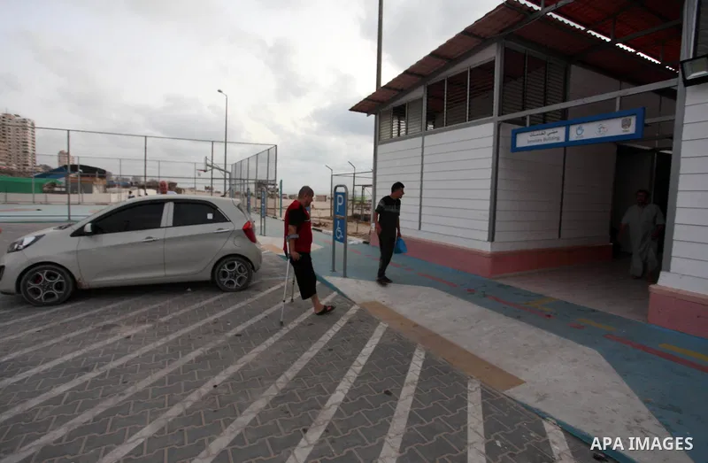 Palestinians with disabilities enjoy the beach at a cafe on the shores of the Mediterranean sea in Gaza city, on August 05, 2019. Gaza Municipality opened the first accessible beach for disabled individuals, old people a...