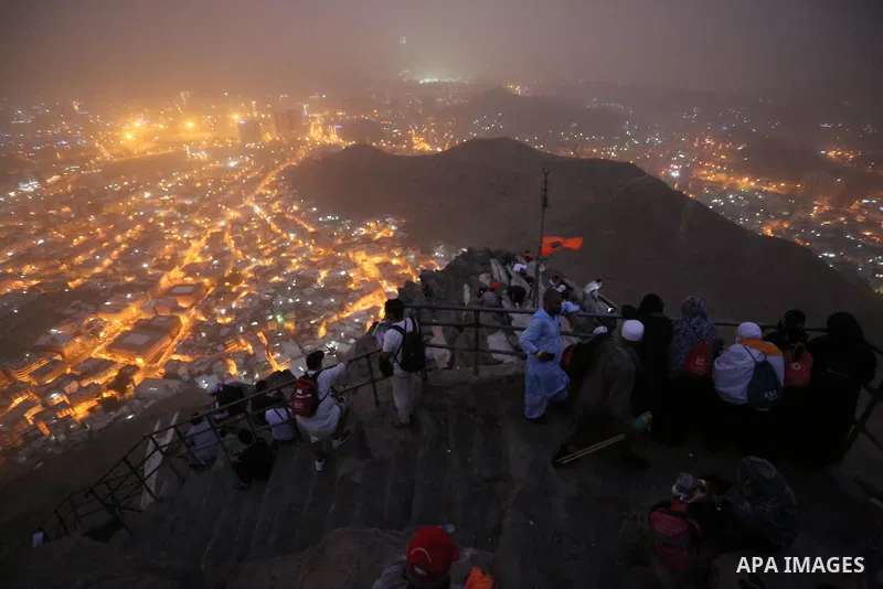 Muslim pilgrims pray at Mount Al-Noor during the annual haj pilgrimage in Mecca, on August 6, 2019. Mount Al-Noor houses Ghar-E-Hira or Hira cave, where Prophet Mohammad is said to have spent a great deal of time in the...