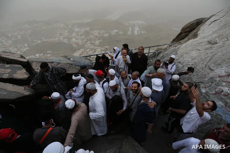 Muslim pilgrims pray at Mount Al-Noor during the annual haj pilgrimage in Mecca, on August 6, 2019. Mount Al-Noor houses Ghar-E-Hira or Hira cave, where Prophet Mohammad is said to have spent a great deal of time in the...