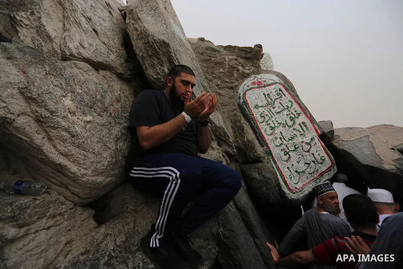 Muslim pilgrims pray at Mount Al-Noor during the annual haj pilgrimage in Mecca, on August 6, 2019. Mount Al-Noor houses Ghar-E-Hira or Hira cave, where Prophet Mohammad is said to have spent a great deal of time in the...