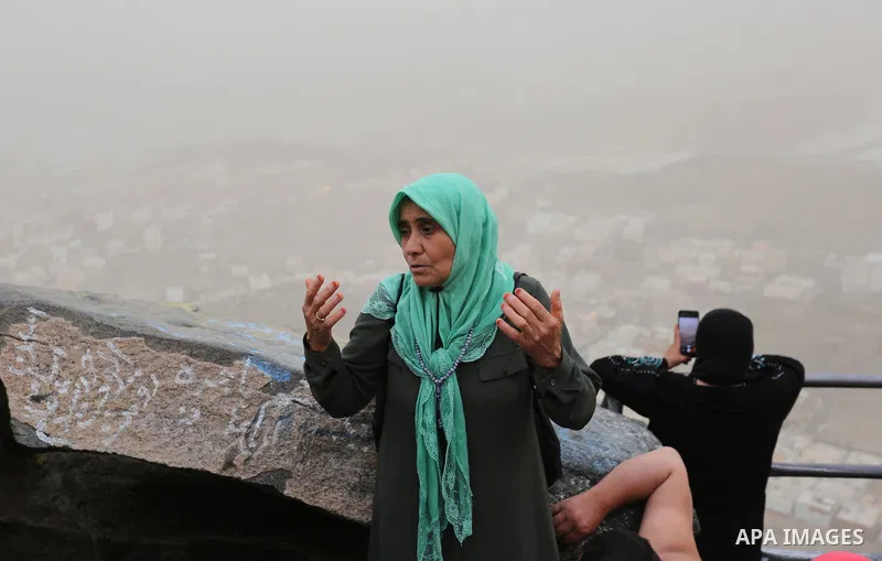 Muslim pilgrims pray at Mount Al-Noor during the annual haj pilgrimage in Mecca, on August 6, 2019. Mount Al-Noor houses Ghar-E-Hira or Hira cave, where Prophet Mohammad is said to have spent a great deal of time in the...