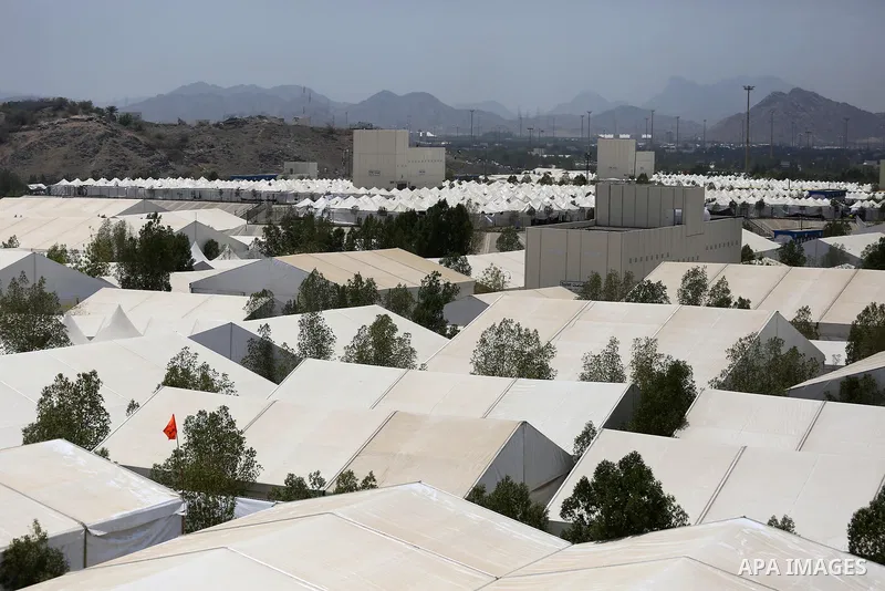 Palestinian piligrims gather in the tent city of Mina as they take part in one of the Hajj rituals southeast of the Saudi holy city of Mecca on August 10, 2019. More than 2 million pilgrims gathered in the tent city of M...