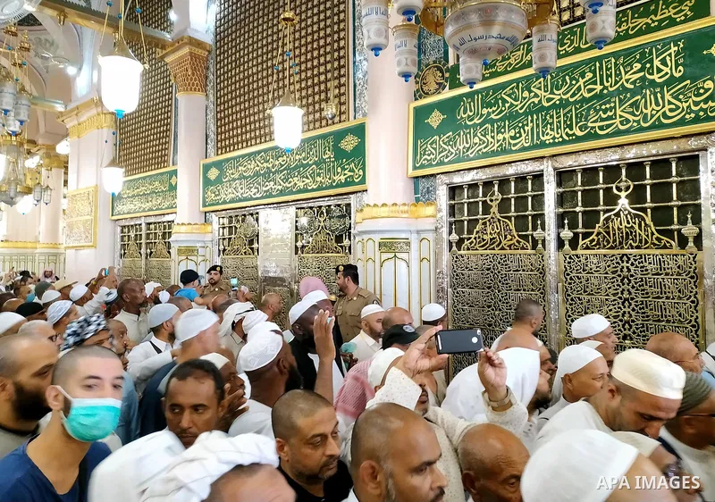 Thousands of Pilgrims pray at the Prophet's Mosque in the holy city of Medina, Saudi Arabia, on August 19, 2019. After taking part in the Hajj, Muslim pilgrims head to Medinah to pray at the Prophet's mosque, Islam's sec...