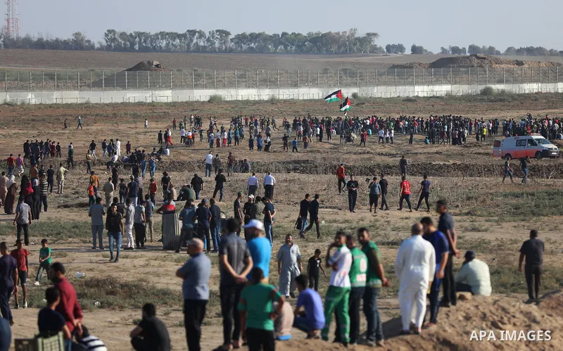 Palestinian gather at the tents protest where Palestinians demand the right to return to their homeland at the Israel-Gaza border, in the east of Gaza city, September 06, 2019. At least two Palestinians were killed and o...