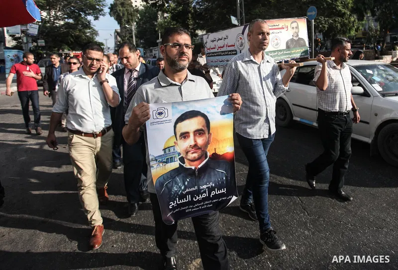 Palestinians take part in a protest against the death of the prisoner Bassam Al-Sayeh in the in the Israeli jails, in Gaza city on September 09, 2019. Al-Sayeh, 47, was detained in 2015 and was diagnosed with bone cancer...