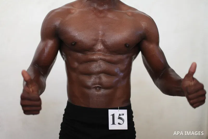 A Palestinian contestant takes part the Palestine Bodybuilding Championship in Gaza City, on september 15, 2019. Photo by Mahmoud Ajjour