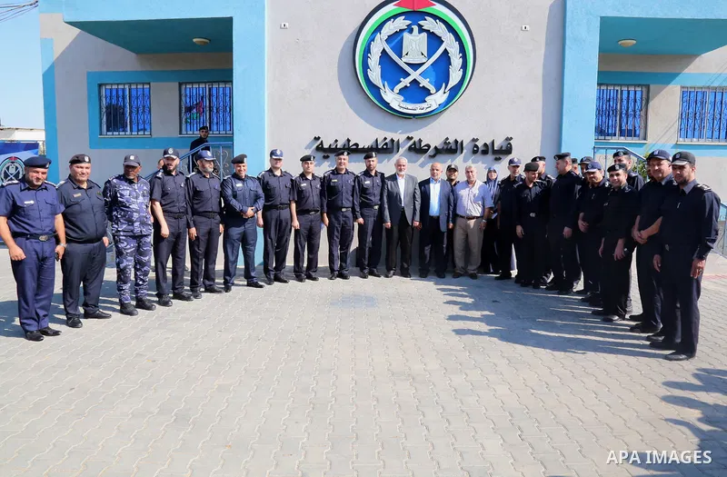 Palestinian Hamas chief in the Gaza strip Ismail Haniyeh, visits the Palestinian Police Station, in Gaza city on September 16, 2019. Photo by Hamas Media Office