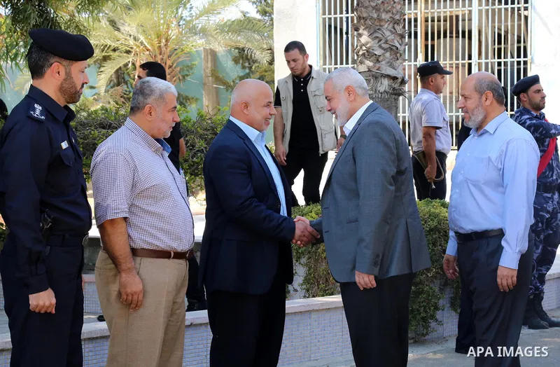 Palestinian Hamas chief in the Gaza strip Ismail Haniyeh, visits the Palestinian Police Station, in Gaza city on September 16, 2019. Photo by Hamas Media Office