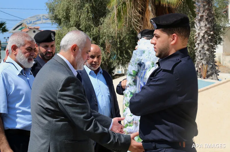 Palestinian Hamas chief in the Gaza strip Ismail Haniyeh, visits the Palestinian Police Station, in Gaza city on September 16, 2019. Photo by Hamas Media Office
