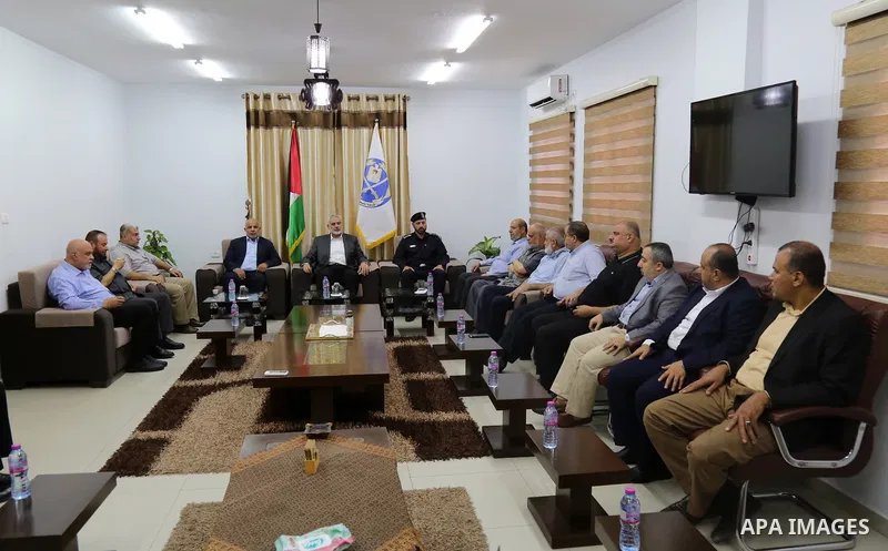 Palestinian Hamas chief in the Gaza strip Ismail Haniyeh, visits the Palestinian Police Station, in Gaza city on September 16, 2019. Photo by Hamas Media Office