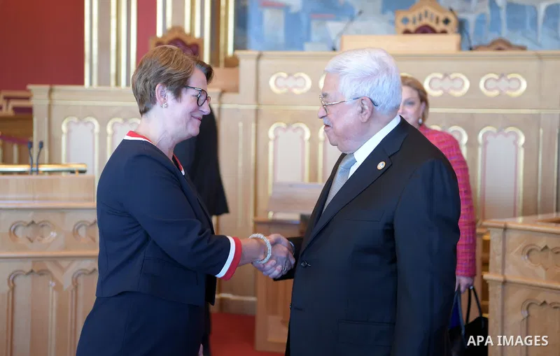 Palestinian President Mahmoud Abbas meets with the President Norwegian Parliament, in Oslo, on September 20, 2019. Photo by Thaer Ganaim