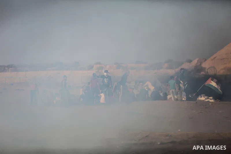 Palestinian protesters clash with Israeli troops following the tents protest where Palestinians demand the right to return to their homeland at the Israel-Gaza border, in Khan Younis in the southern Gaza Strip, Spetember...