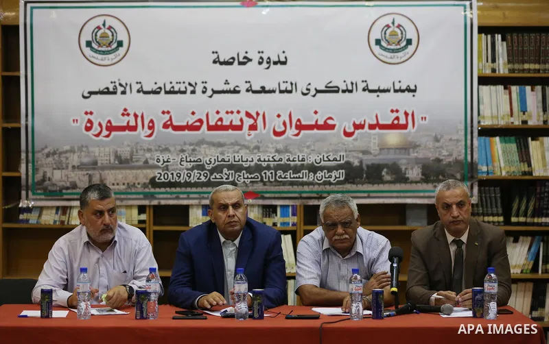 Palestinians attend a seminar marking 19th anniversary of the so-called Al-Aqsa uprising or 'Second Intifada', in Gaza city on September 29, 2019. Photo by Ashraf Amra