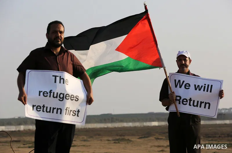 Palestinians take part in a protest to demand the right to return to their homeland at the Israel-Gaza border, in the east of Gaza City on October 16, 2019. Photo by Ashraf Amra