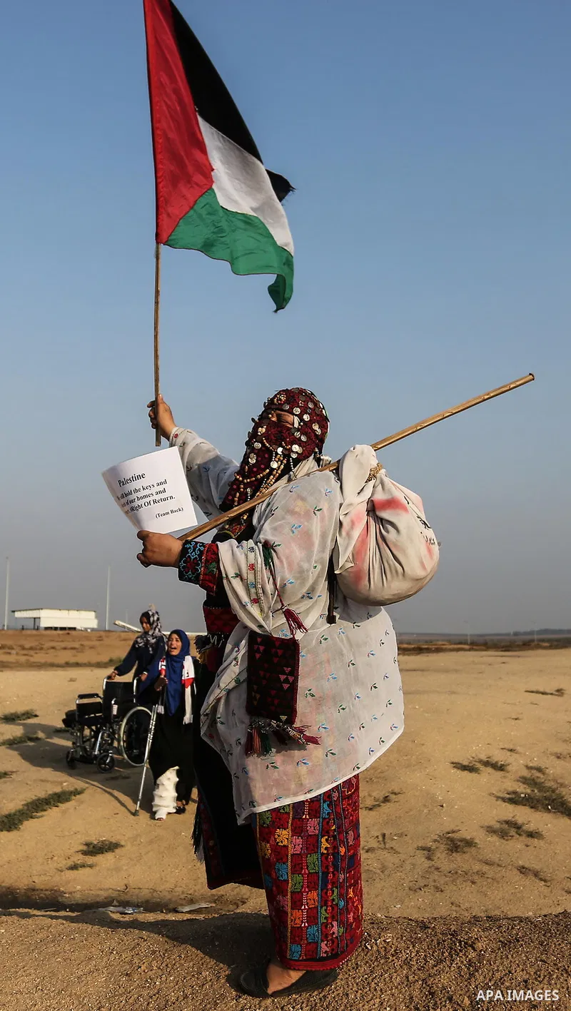 Palestinians take part in a protest to demand the right to return to their homeland at the Israel-Gaza border, in the east of Gaza City on October 16, 2019. Photo by Ashraf Amra