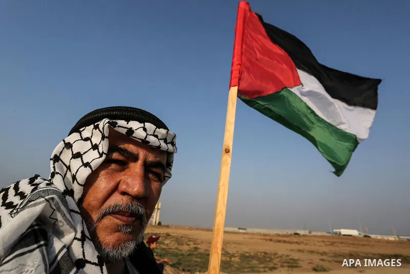 Palestinians take part in a protest to demand the right to return to their homeland at the Israel-Gaza border, in the east of Gaza City on October 16, 2019. Photo by Ashraf Amra
