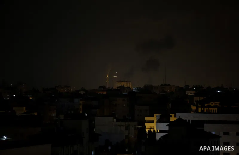 A ball of fire and smoke is seen following an Israeli airstrike in the northern of Gaza strip, on November 2, 2019. Photo by Bashar Taleb