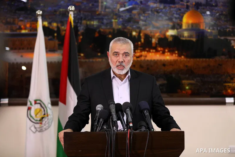 Palestinian Hamas chief in the Gaza strip Ismail Haniyeh, gives delivers an address during a press conference in Gaza City, on November, 10, 2019. Photo by Mahmoud Ajjour