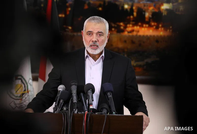 Palestinian Hamas chief in the Gaza strip Ismail Haniyeh, gives delivers an address during a press conference in Gaza City, on November, 10, 2019. Photo by Mahmoud Ajjour