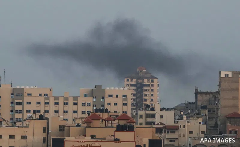 Smoke rises after an Israeli airstrike in Gaza City, on November 13, 2019. Photo by Ashraf Amra
