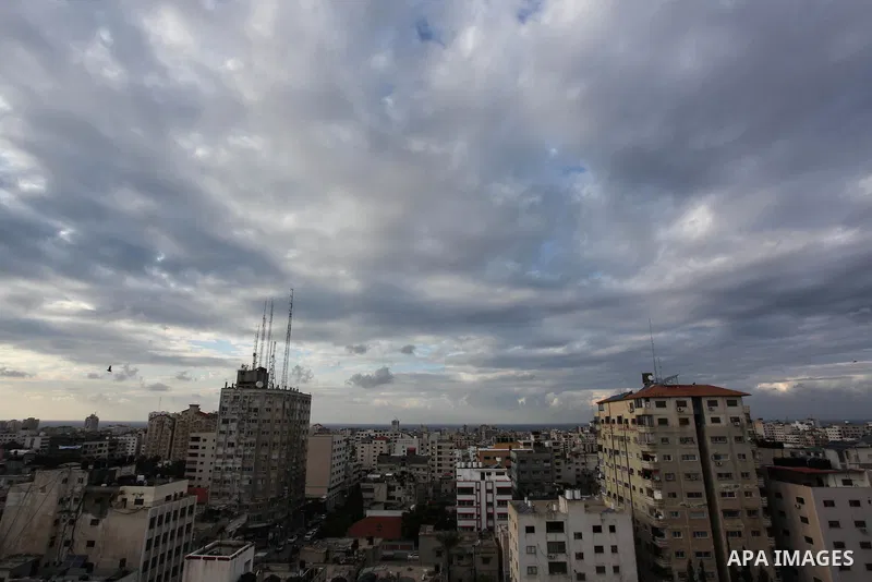 A general view shows the Gaza city during a rainy day on December 9, 2019. Photo by Mahmoud Ajjour