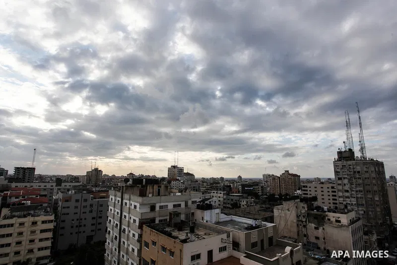 A general view shows the Gaza city during a rainy day on December 9, 2019. Photo by Mahmoud Ajjour