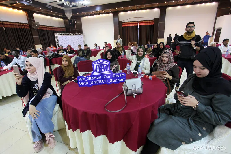 Palestinians attend a social Media events, on the occasion of International Human Rights Day, in Gaza City on December 10, 2019. Photo by Mahmoud Ajjour