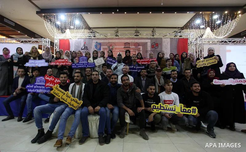 Palestinians attend a social Media events, on the occasion of International Human Rights Day, in Gaza City on December 10, 2019. Photo by Mahmoud Ajjour