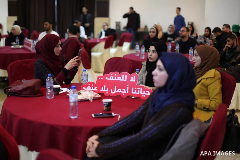 Palestinians attend a social Media events, on the occasion of International Human Rights Day, in Gaza City on December 10, 2019. Photo by Mahmoud Ajjour