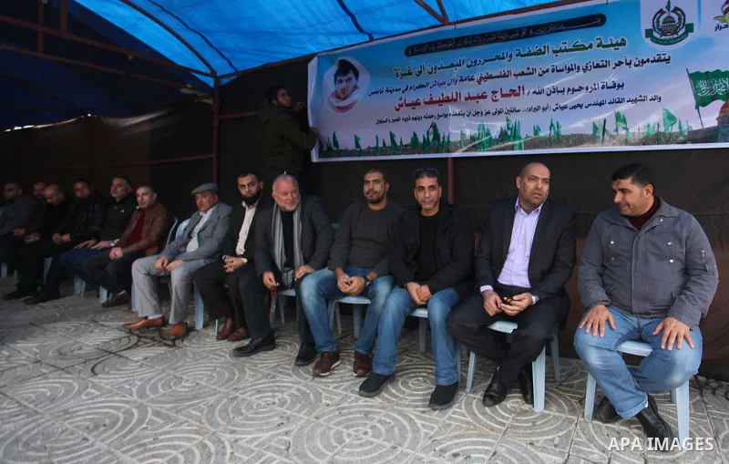 Palestinians receive condolences for the death the martyr commander's father, Yahya Ayyash, in Gaza city on December 15, 2019. Photo by Mahmoud Ajjour