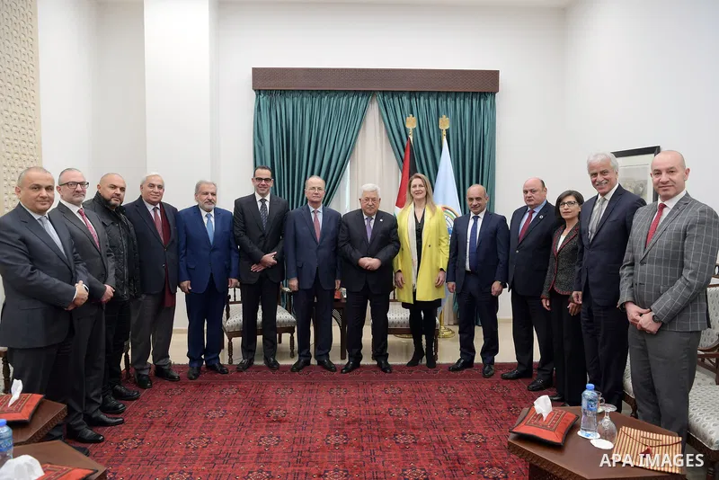 Palestinian President Mahmoud Abbas meets with a delegation from the Administrative Authority in the West Bank city of Ramallah on January 8, 2020. Photo by Thaer Ganaim