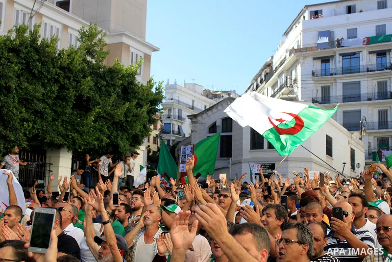 Algerian protesters march in an anti-government demonstration in the capital Algiers on October 04, 2019. Photo by Taher Boussoualim