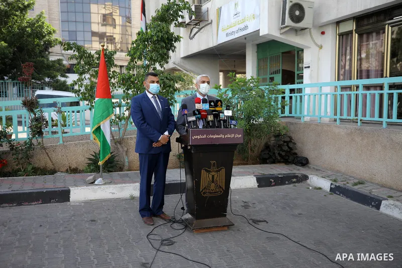 Head of the government media office, Salama Maarouf, speaks during a press conference, in Gaza city, on April 30, 2020. Photo by Mahmoud Ajjour