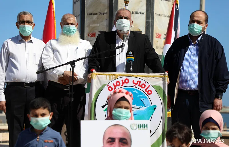 Palestinians take part during a rally to mark the 10th anniversary of the Mavi Marmara Gaza flotilla incident, at the seaport of Gaza City May 31, 2020. Nine activists, eight Turkish and one Turkish-American, died on May...