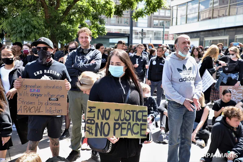 People gather take part in a protest against the recent killing of George Floyd by police officers in Minneapolis, USA, at the Alexander Platz in Berlin, Germany, on June 6, 2020. That has led to protests in many countri...