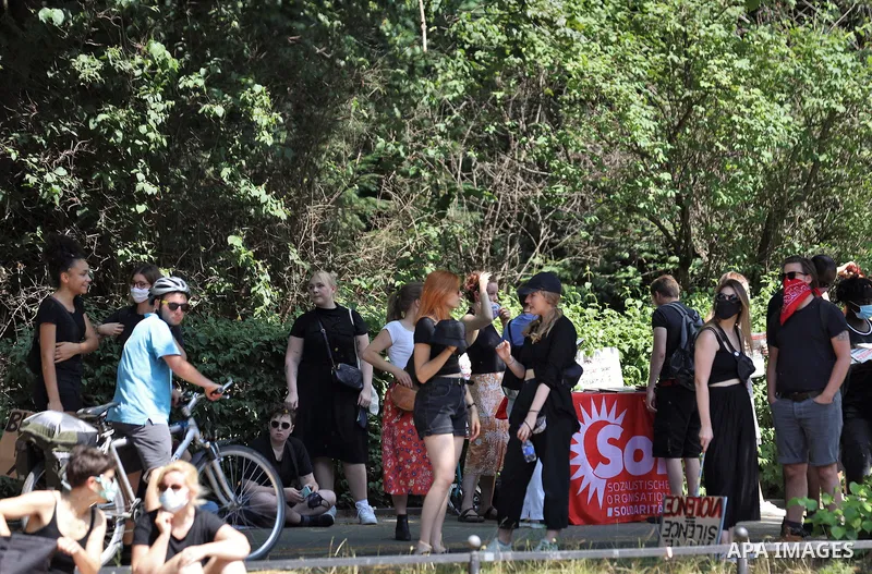 People gather take part in a protest against racial inequality, in Berlin, Germany, on June 27, 2020. Photo by Manar Shahin