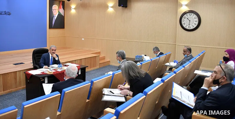 Palestinian Prime Minister Mohammed Ishtayeh chairs a meeting of the Council of Ministers, in the West Bank city of Ramallah, on June 29, 2019. Photo by Prime Minister Office