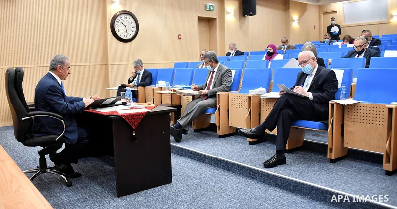 Palestinian Prime Minister Mohammed Ishtayeh chairs a meeting of the Council of Ministers, in the West Bank city of Ramallah, on June 29, 2019. Photo by Prime Minister Office