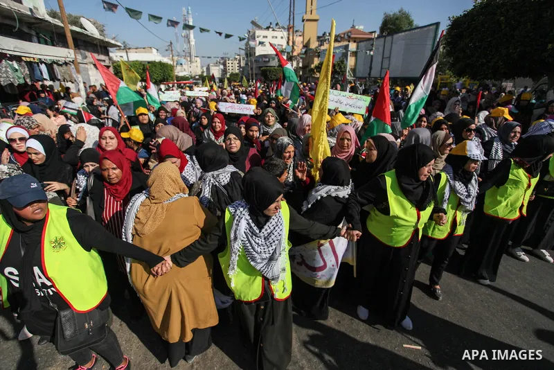 Palestinian supporters of the Fatah movement take part in a demonstration against Israel's West Bank annexation plans, in Gaza City on July 1, 2020. Israel's Prime Minister Benjamin Netanyahu, emboldened by the US Mideas...