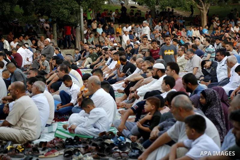 Palestinian muslims attend the prayer of Eid al-Adha or feast of the sacrifice, in Gaza city on July 31, 2020. Muslims are celebrating Eid al-Adha (the feast of sacrifice), the second of two Islamic holidays celebrated w...