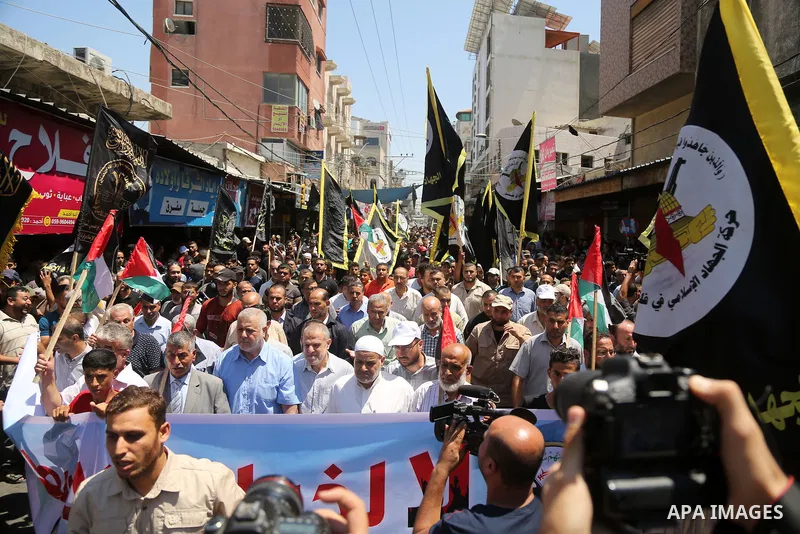 Palestinians take part in a protest against the United Arab Emirates' deal with Israel to normalise relations, in Gaza City August 14, 2020. Photo by Ashraf Amra