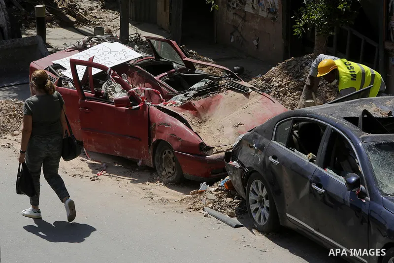 A views shows damaged Lebanese houses in the aftermath of a massive explosion in Beirut, Lebanon on August 14, 2020. Photo by Marwan Tahtah