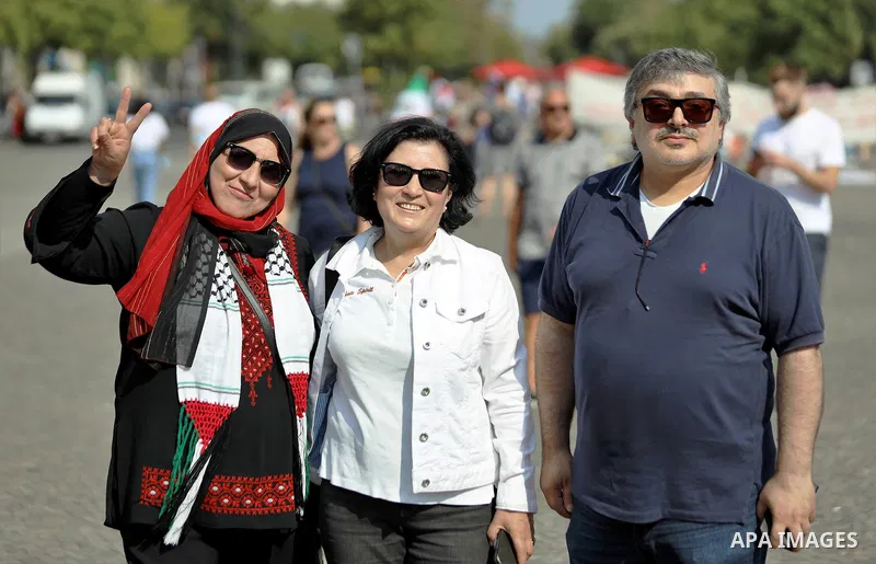 Palestinians and foreigners take part in a protest against the United Arab Emirates' deal with Israel to normalise relations, in front of the American embassy, in Berlin, Germany, on August 15, 2020. Photo by Manar Shahi...