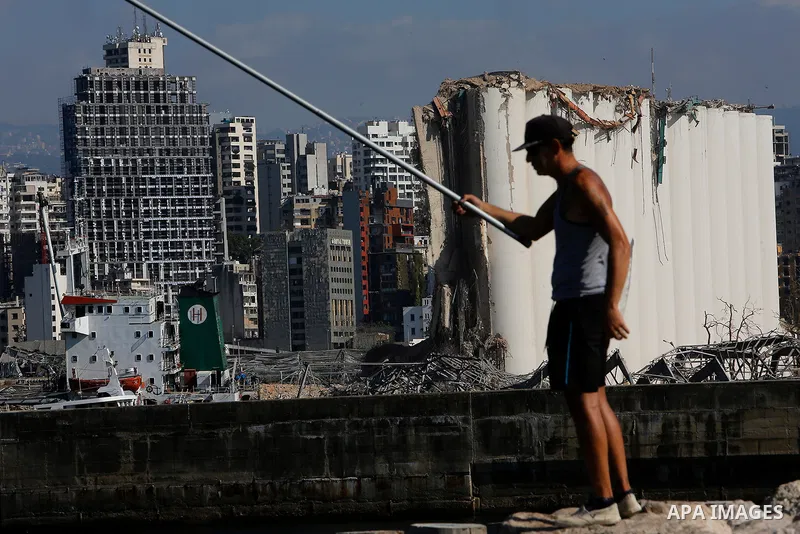 The damaged buildings near the site of blast in Beirut's port area, Lebanon August 16, 2020. Photo by Marwan Bou Haidar