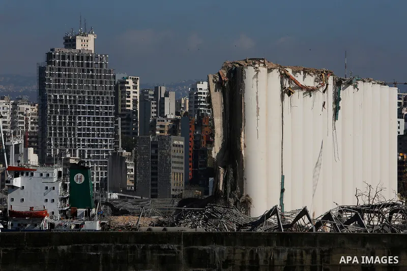 The damaged buildings near the site of blast in Beirut's port area, Lebanon August 16, 2020. Photo by Marwan Bou Haidar
