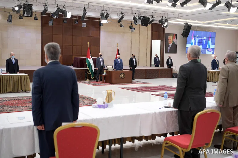 Palestinian President Mahmoud Abbas, speaks during a meeting of Palestinian leadership in the West Bank city of Ramallah on August 18, 2020. Photo by Thaer Ganaim