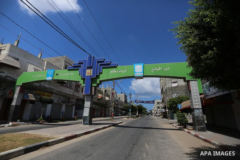 A deserted street is pictured during the imposed lockdown to mitigate virus outbreak in the Gaza Strip, in Dair Al Balah in the central of Gaza Strip on August 27, 2020, during a lockdown in the Palestinian enclave due t...
